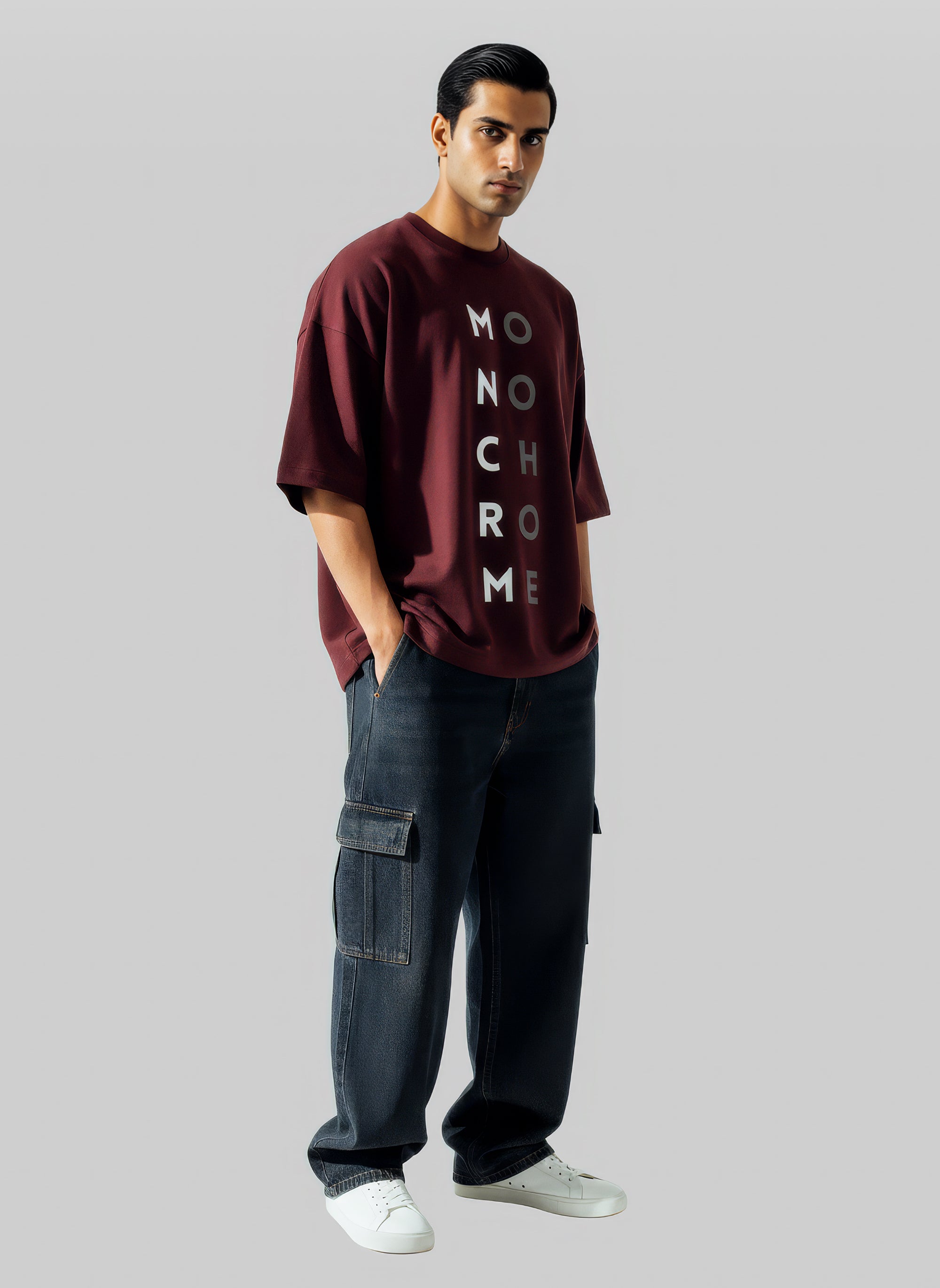 Monochrome Oversized Tee – Maroon