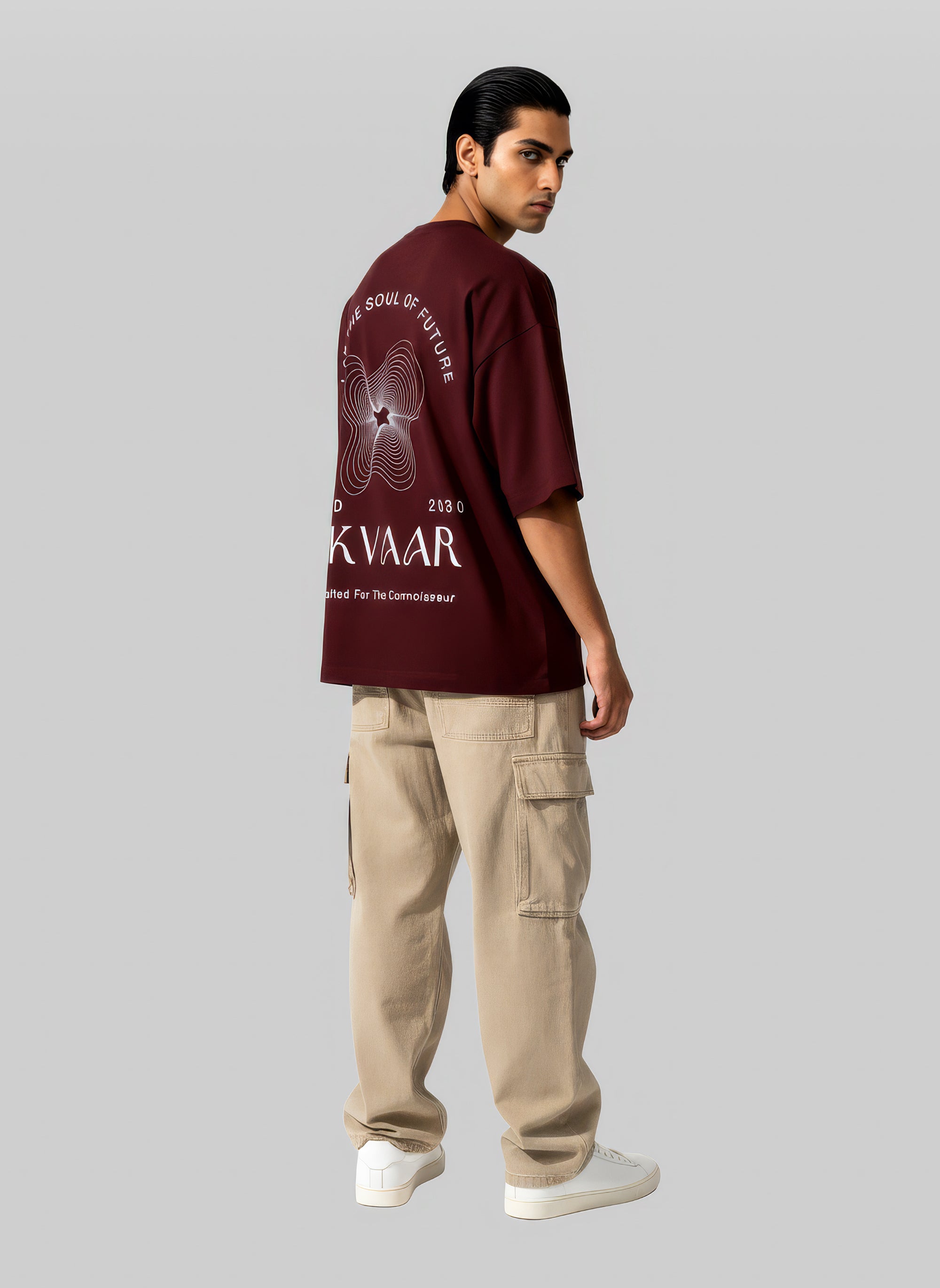 Monochrome Oversized Tee – Maroon