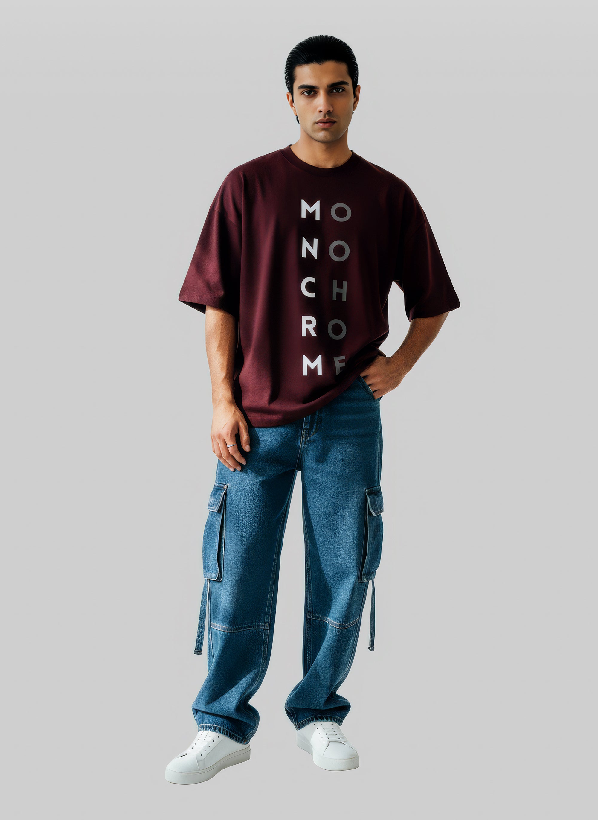 Monochrome Oversized Tee – Maroon