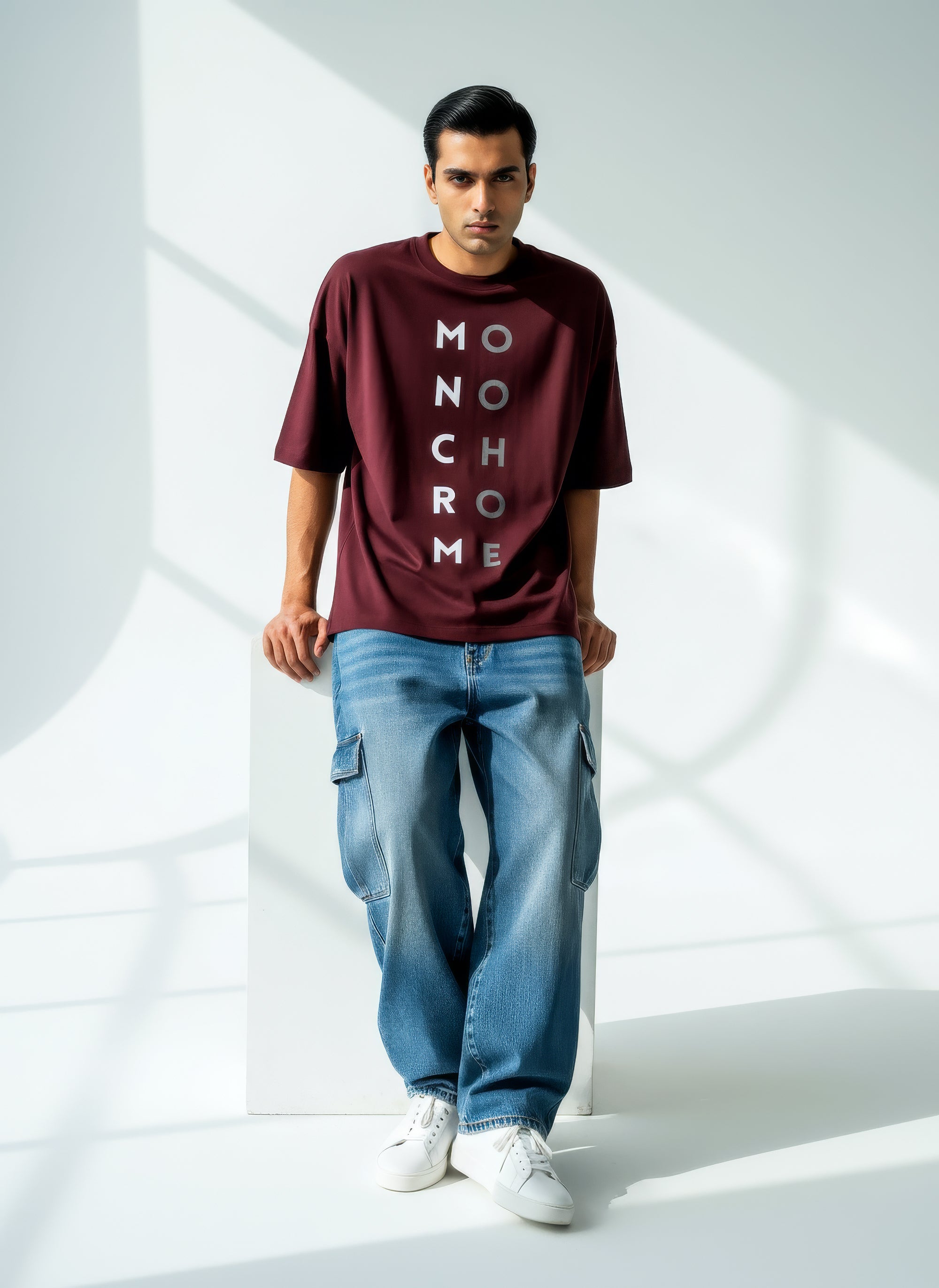 Monochrome Oversized Tee – Maroon