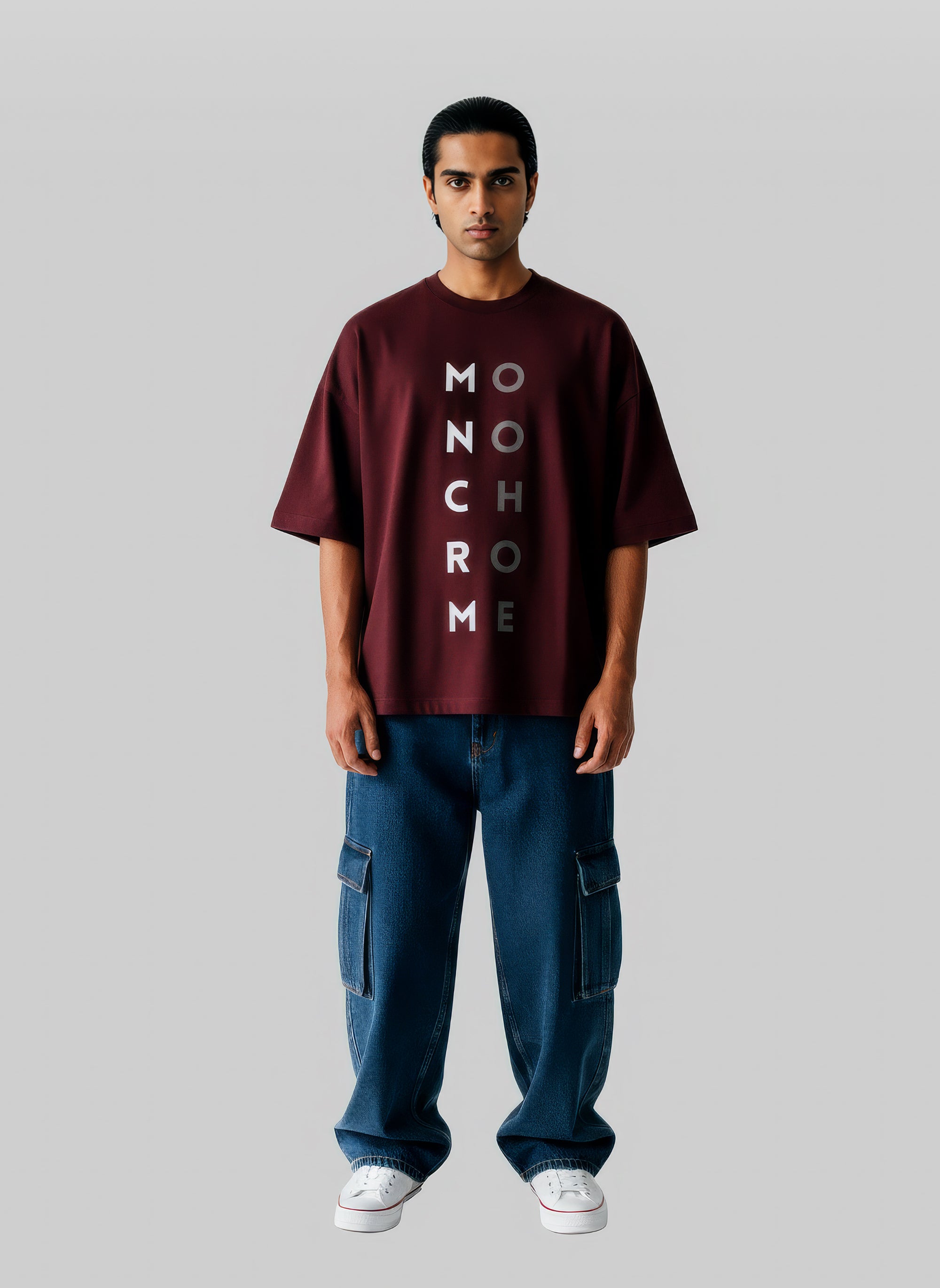 Monochrome Oversized Tee – Maroon