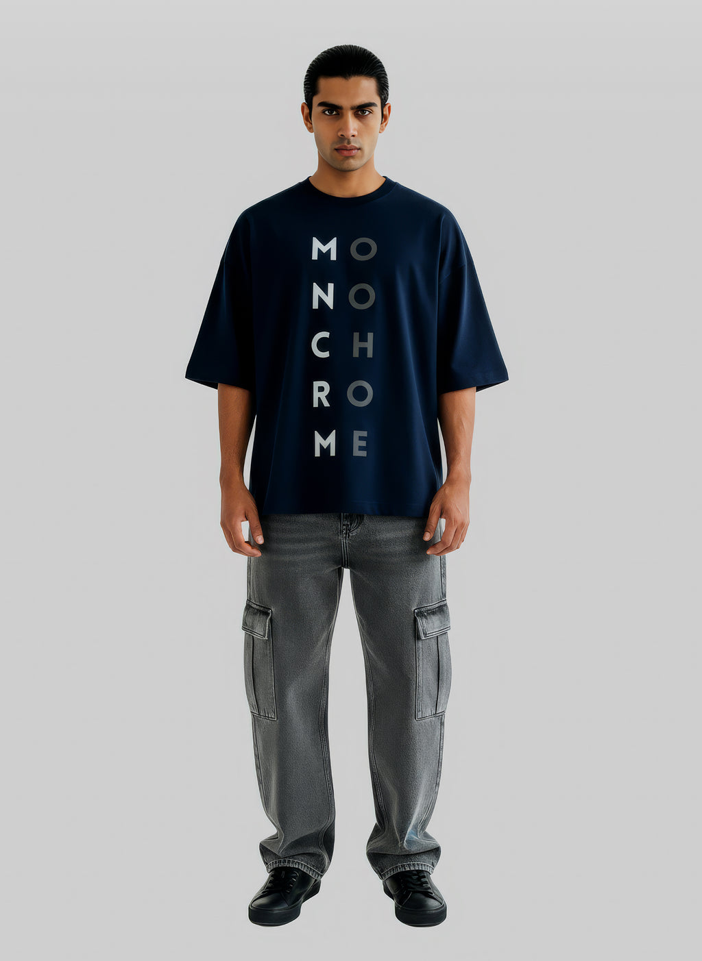 Monochrome Oversized Tee – Navy Blue
