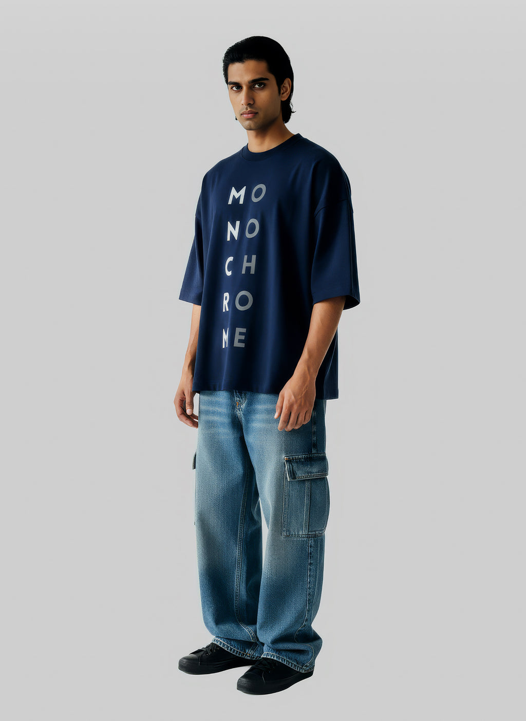 Monochrome Oversized Tee – Navy Blue