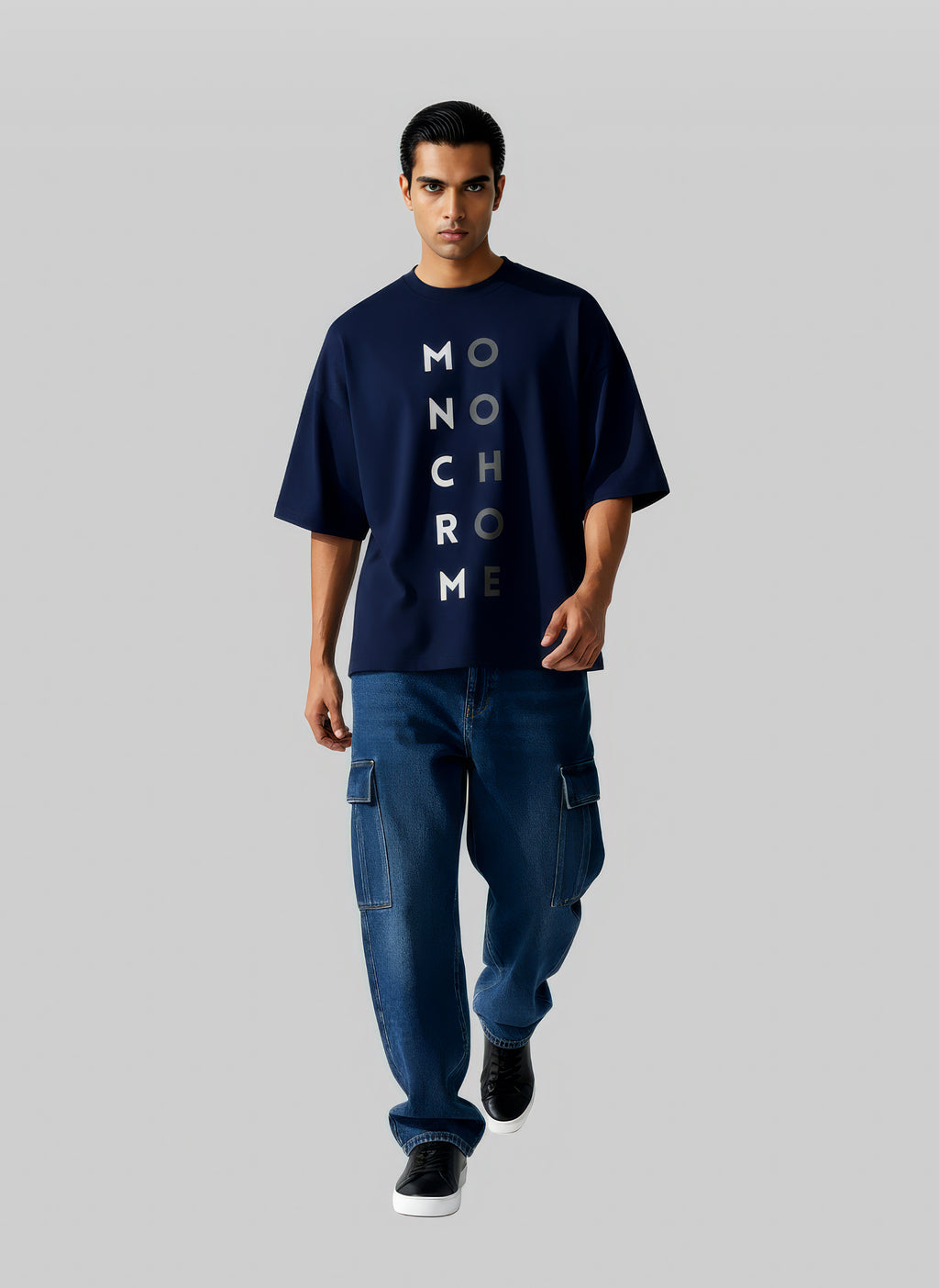 Monochrome Oversized Tee – Navy Blue