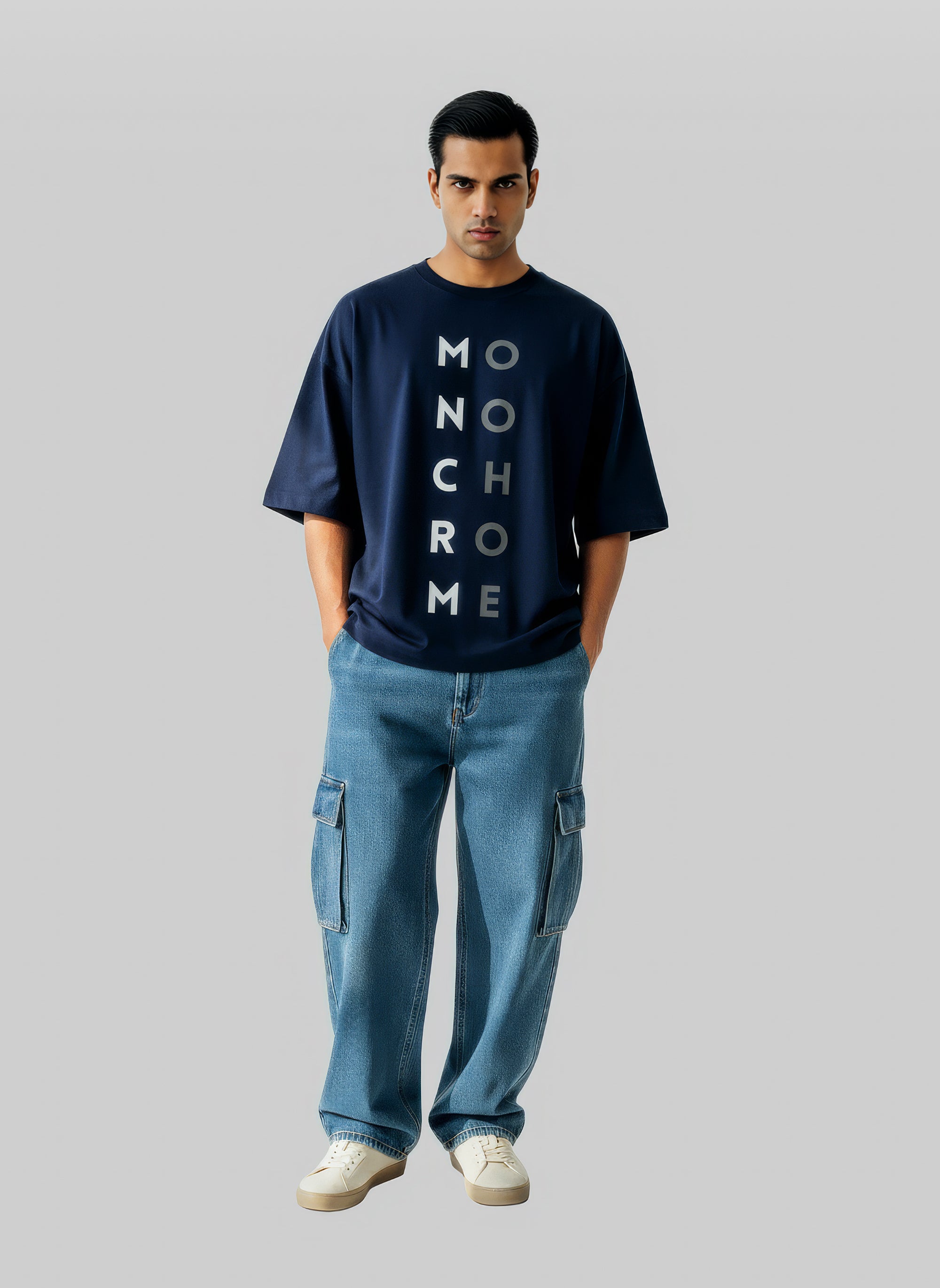 Monochrome Oversized Tee – Navy Blue