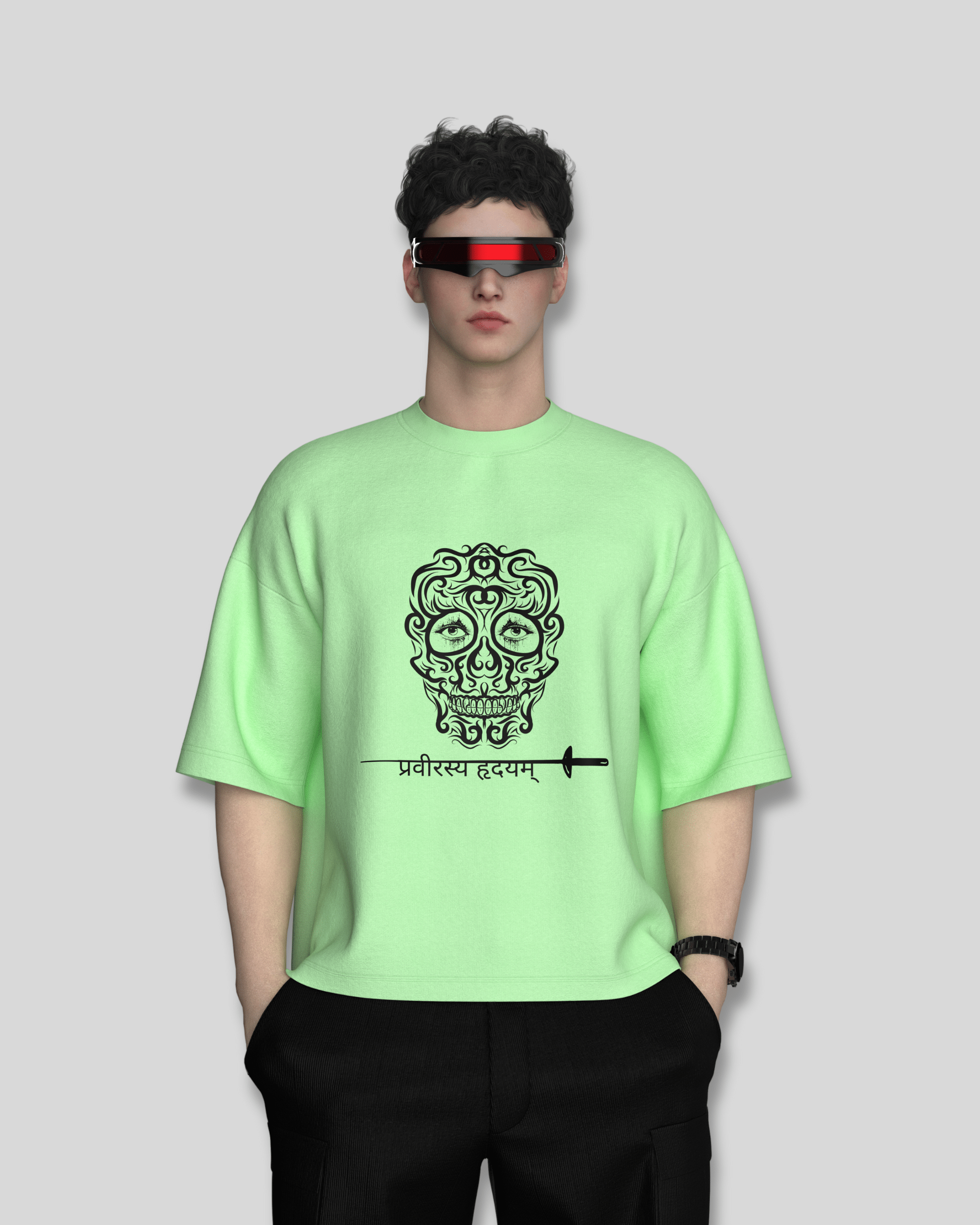 Jade Green Pravīrasya Hṛdayam Oversized Tee