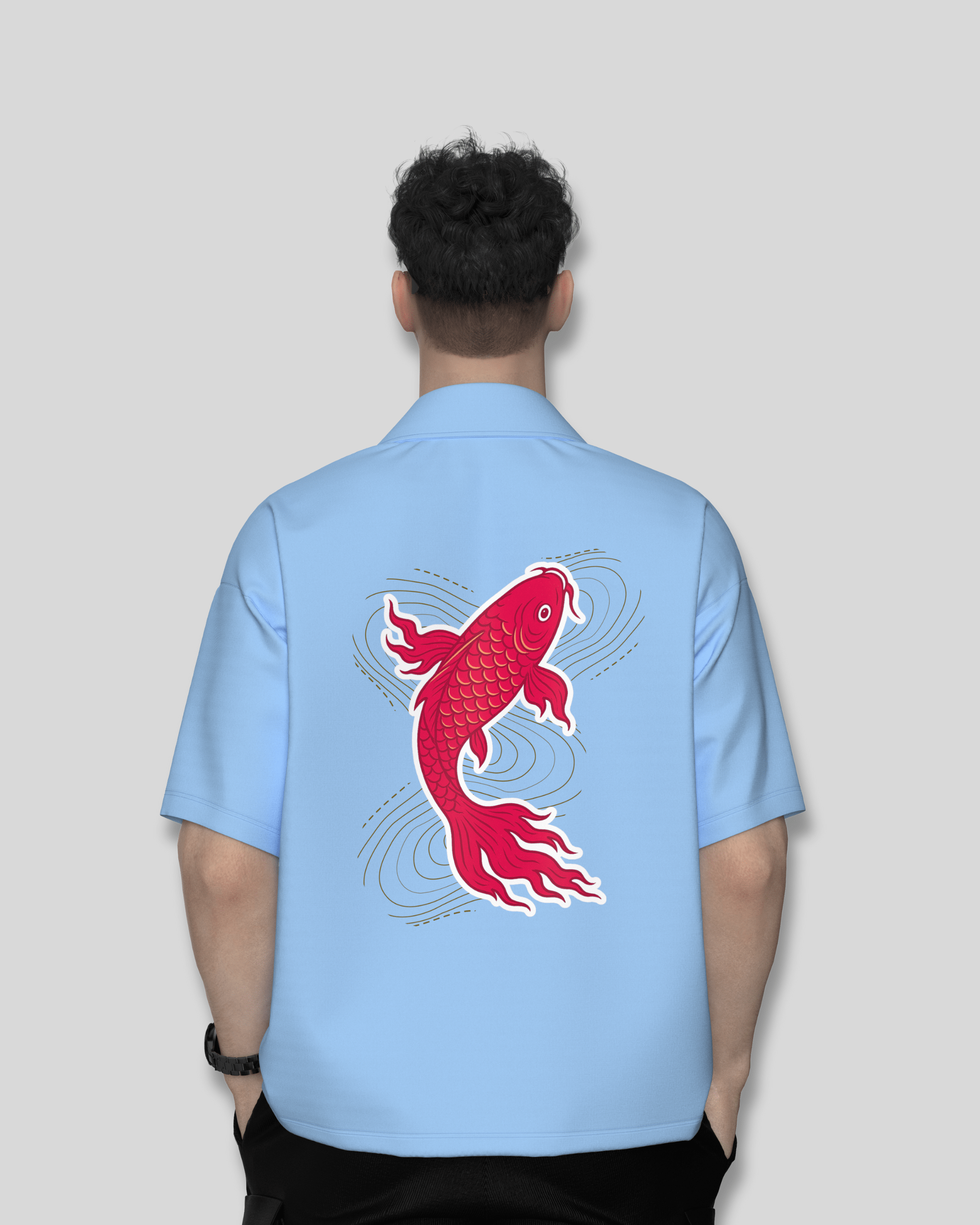 Red Koi Oversized Shirt – Baby Blue Edition