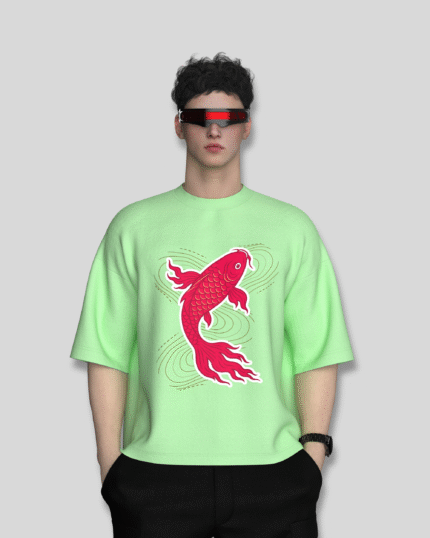 Red Koi Oversized Tee – Jade Green Edition