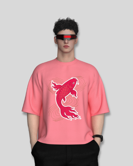 Red Koi Oversized Tee – Flamingo Pink Edition