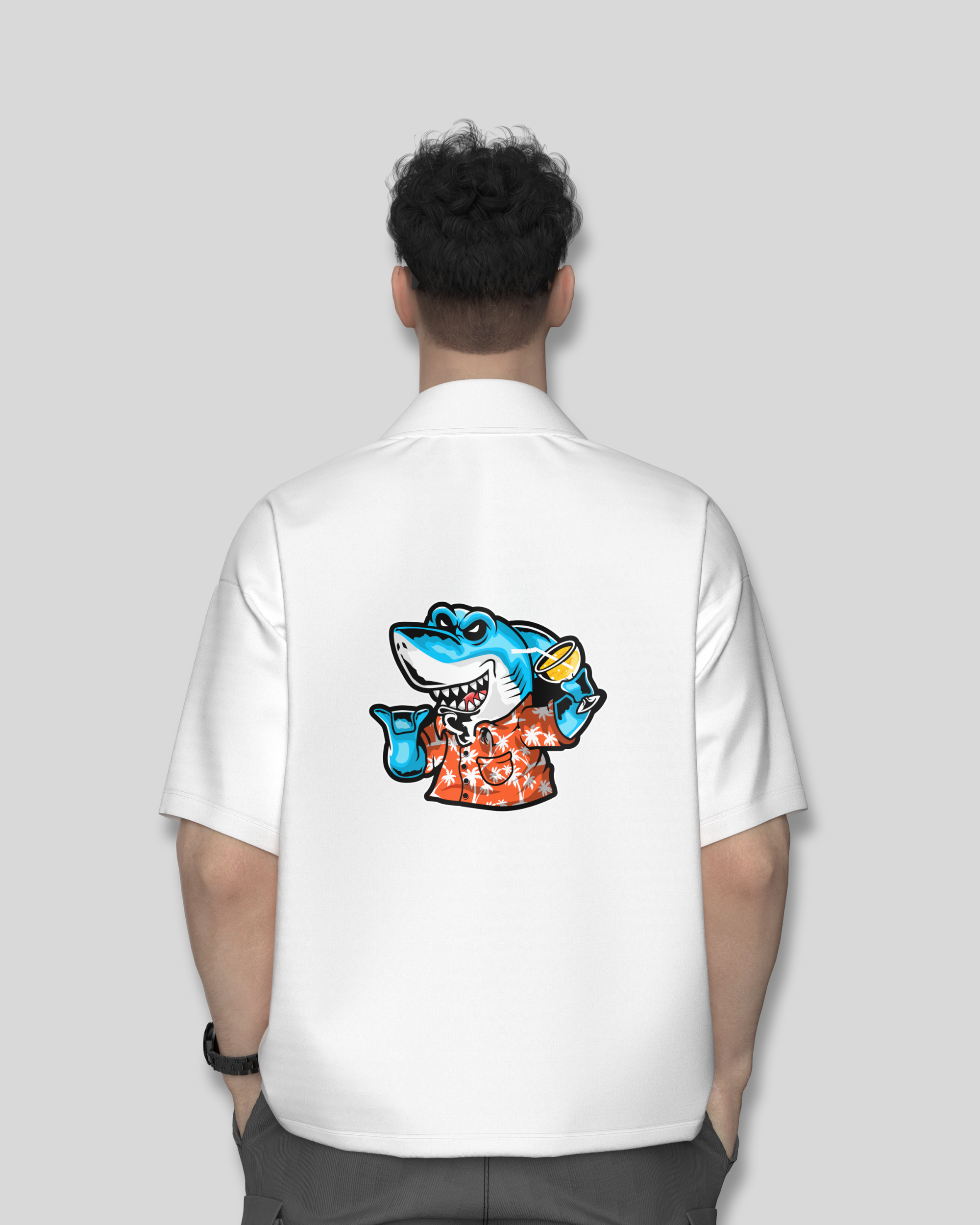 Holiday Shark Oversized Shirt (White)