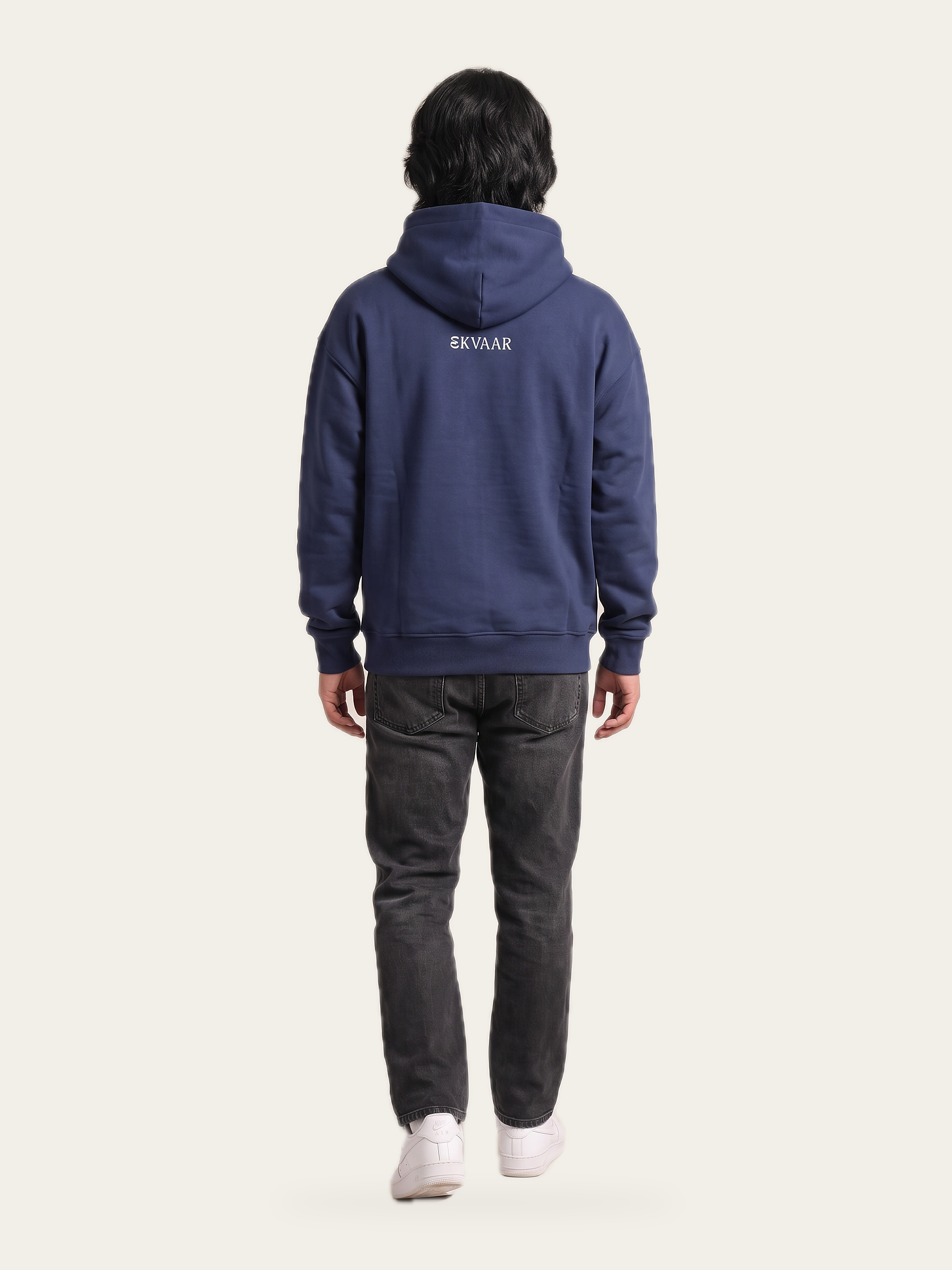 Antarctica hoodie in Neel Blue, back, with the EKVAAR mark