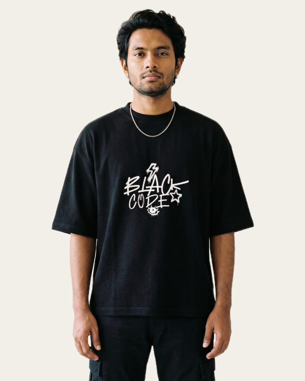 Black Code Oversized Terry Tee