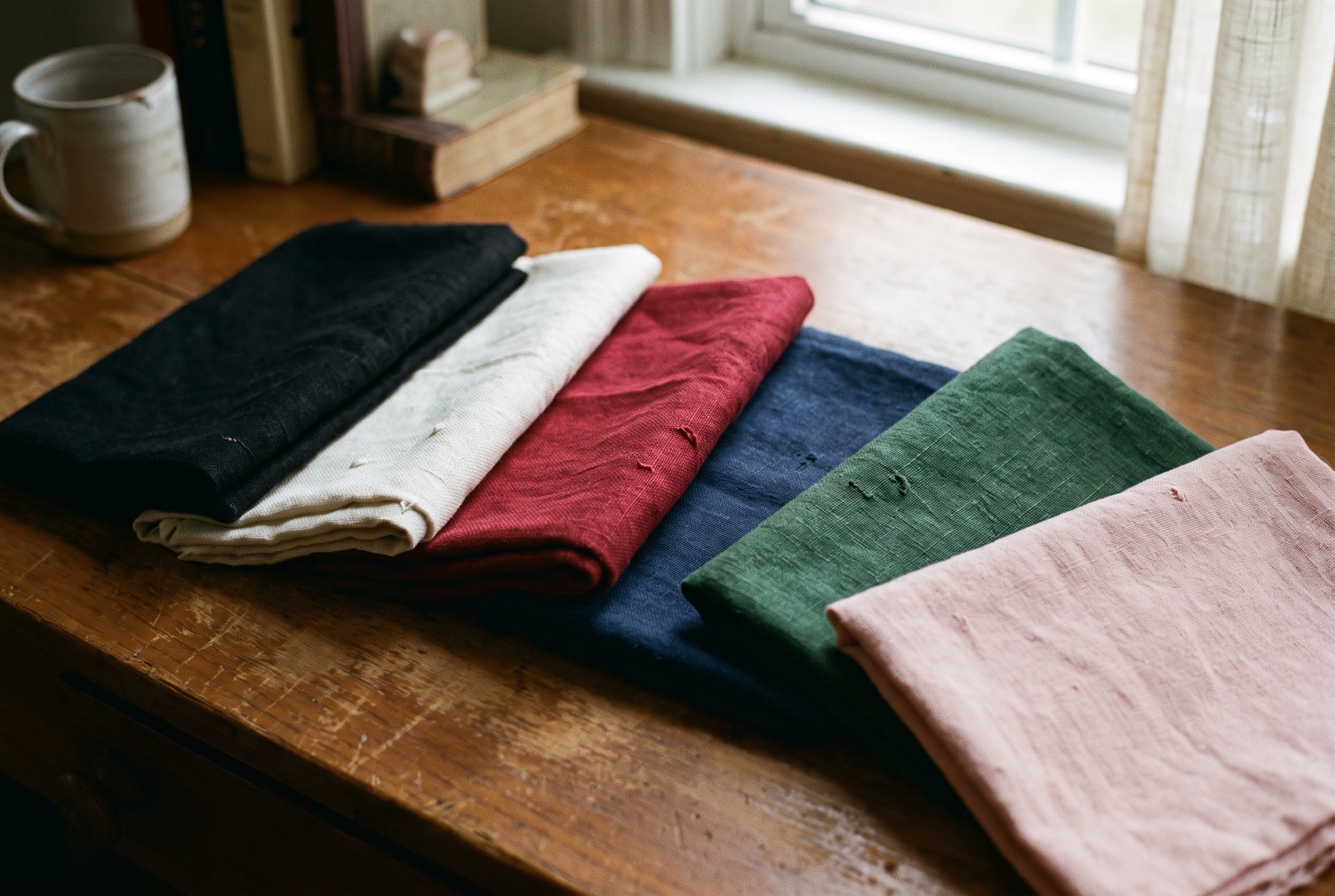 Six fabric swatches in black