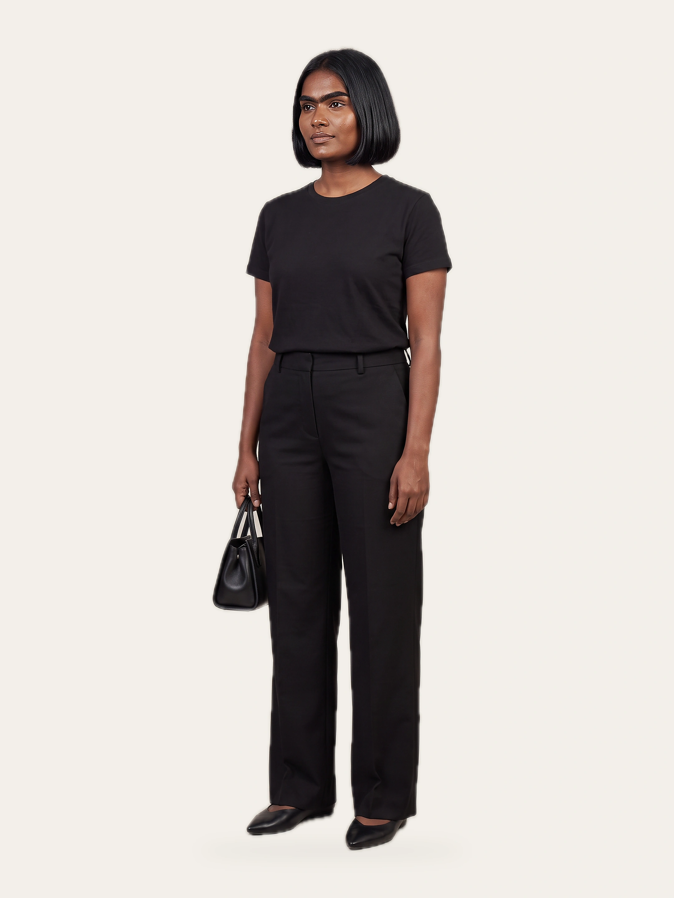 CORE Crew Tee in Noor Black, front, worn by a model