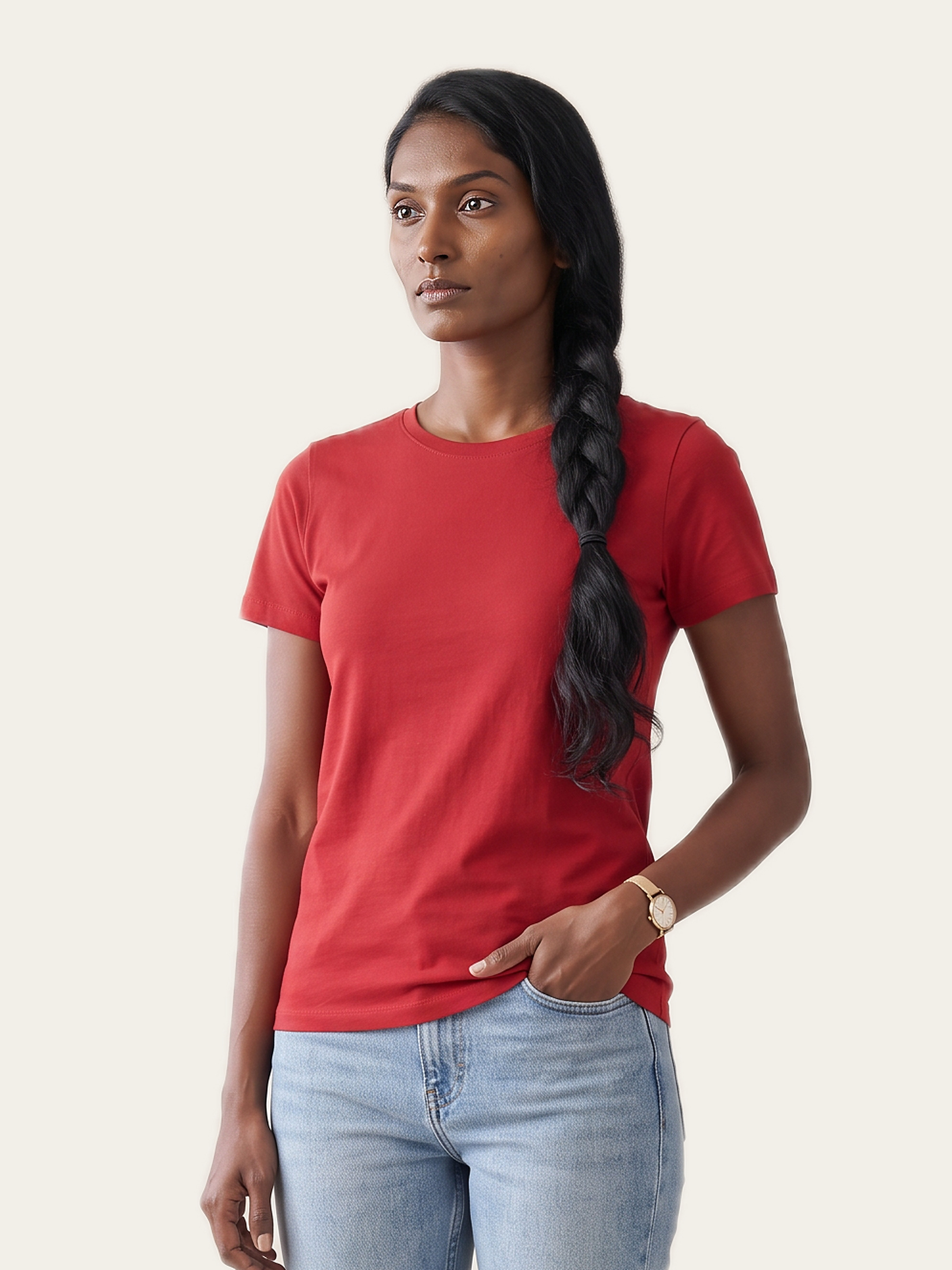 CORE Fitted Crew Tee in Agni Red, a feature colour for bold outfit pairs