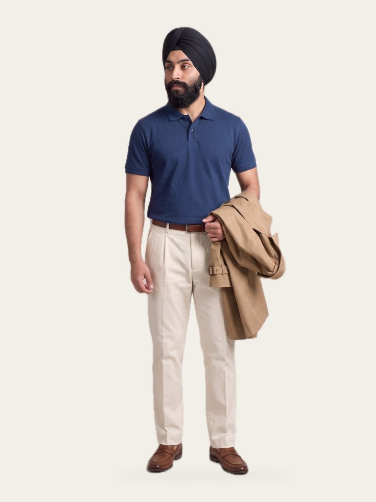 CORE Piqué Polo in Neel Blue, front, worn by a model