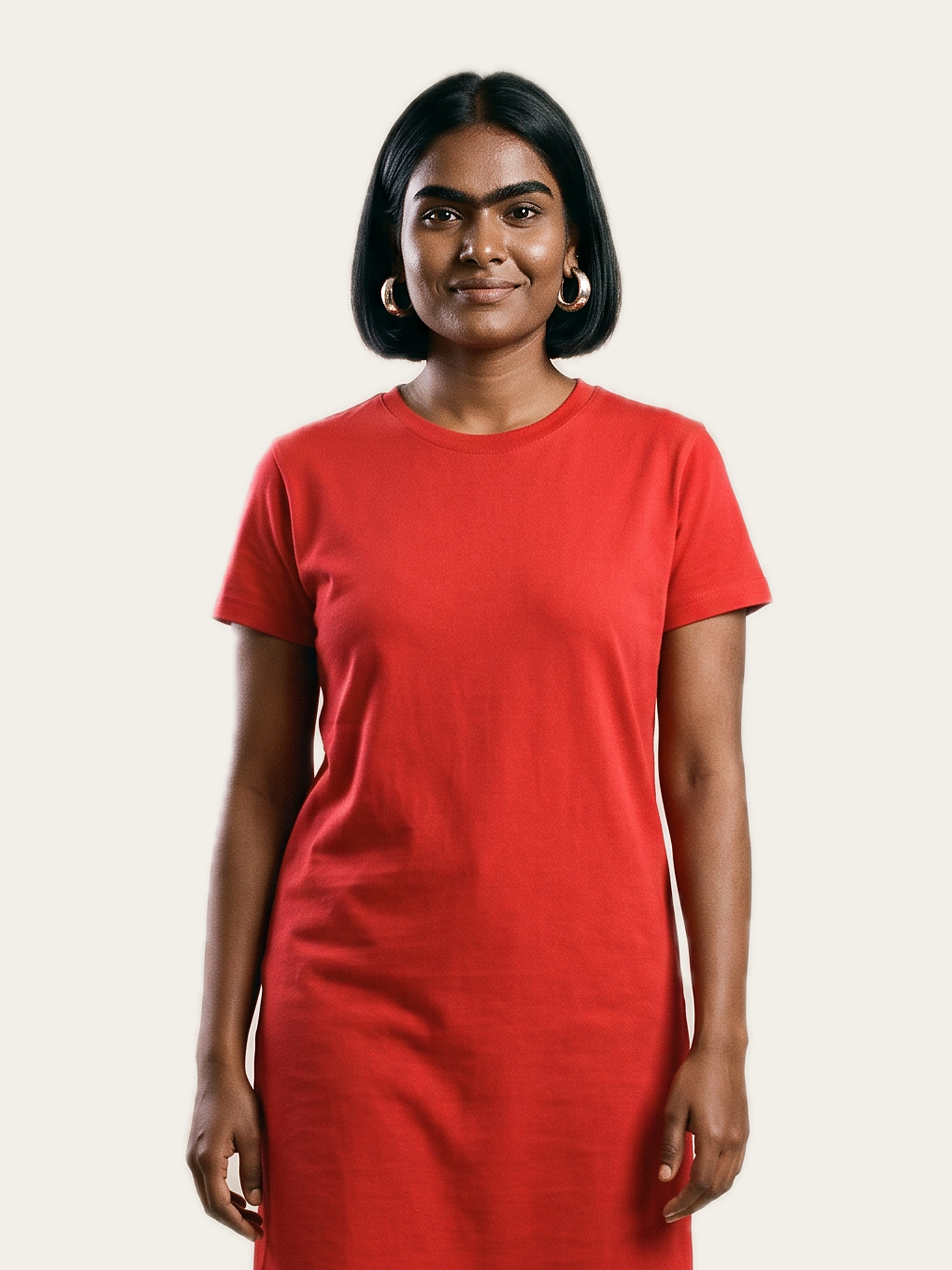 CORE tee dress in Agni Red, worn loose