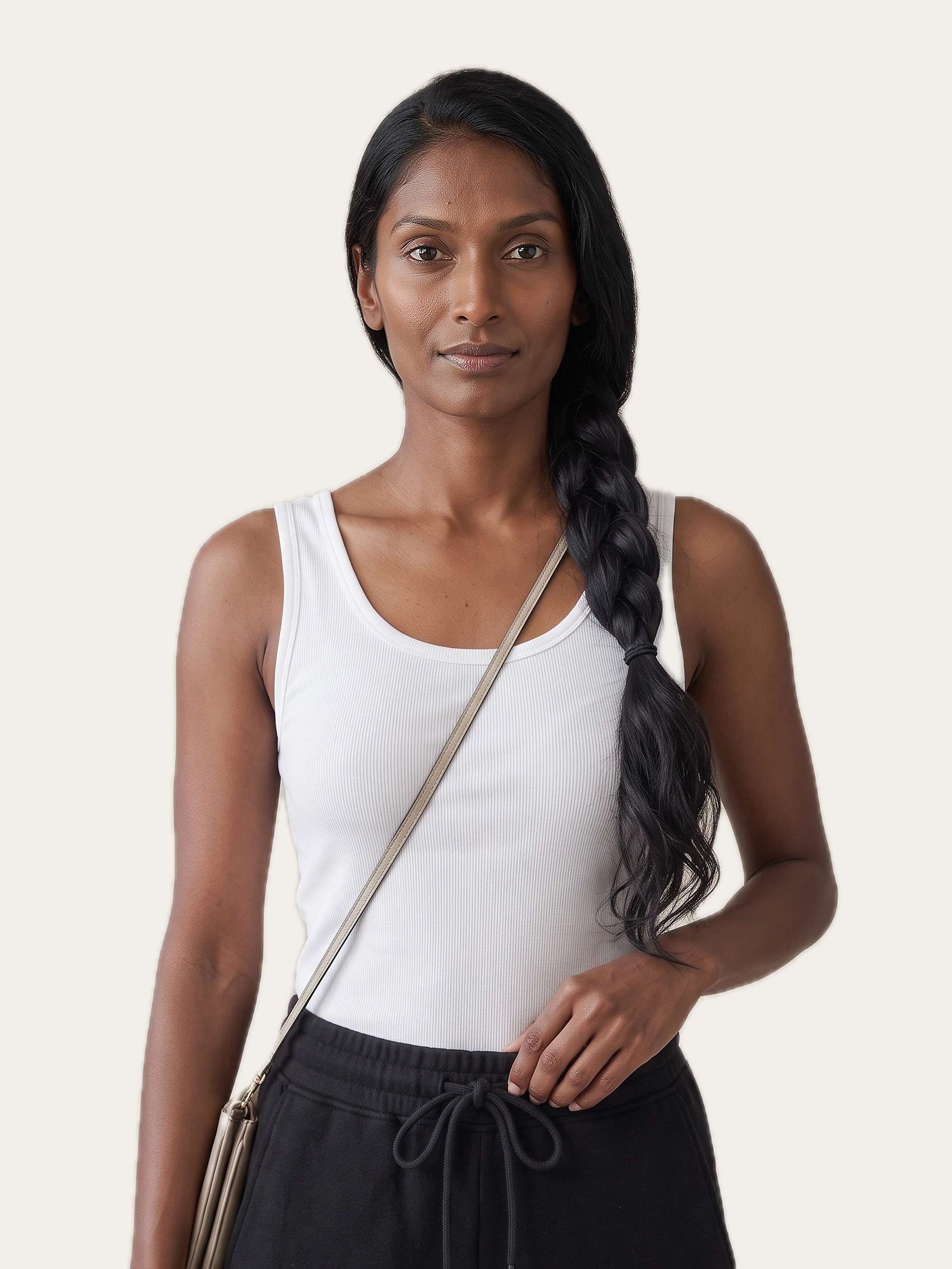EASE Joggers in Noor Black styled with a fitted top