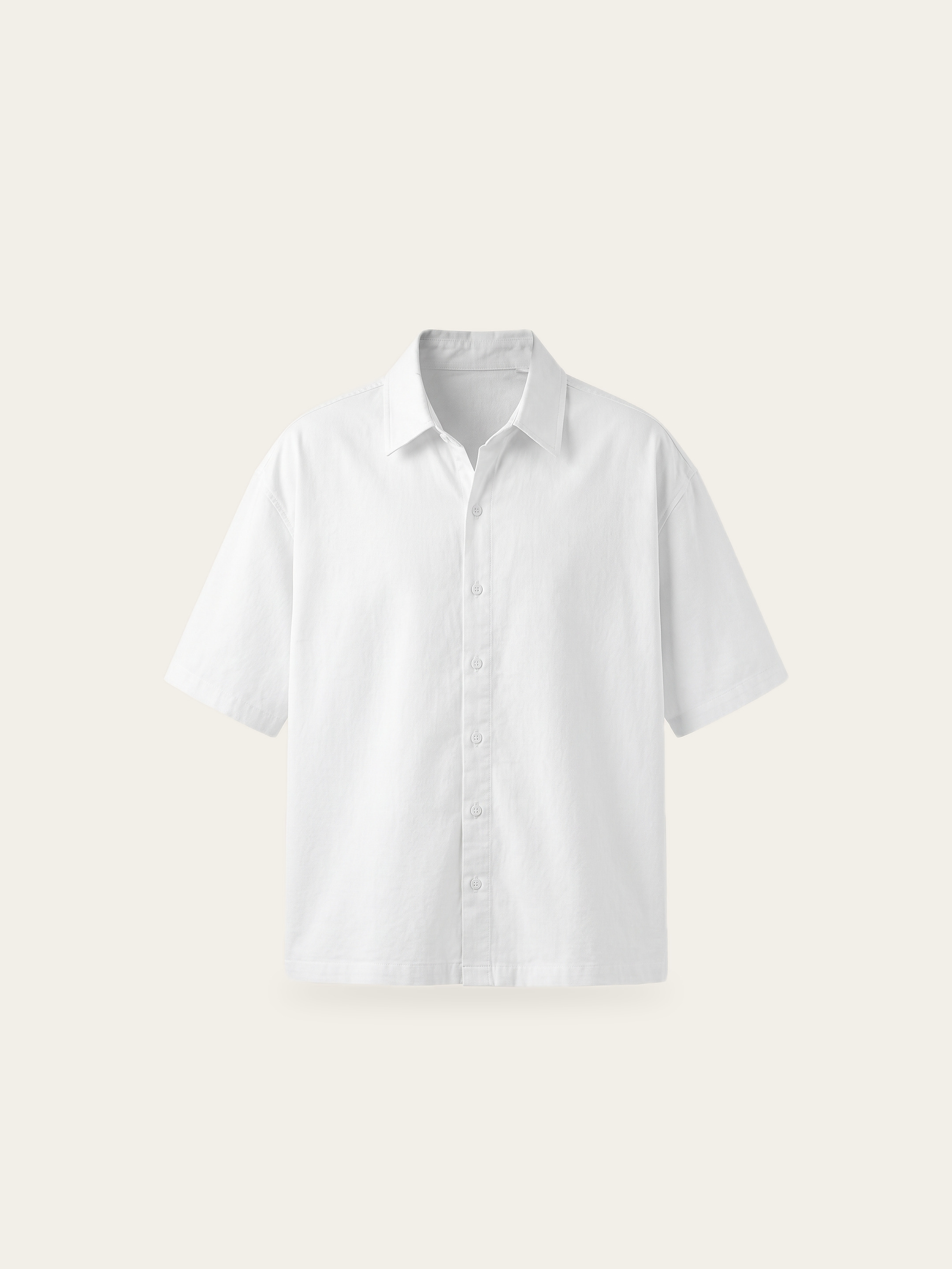 EASE Oversized Shirt in Rui White, worn open as a light layer