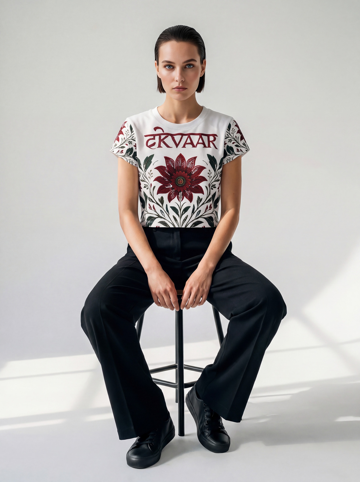 An Original seated in the Rui Floral Crop Top