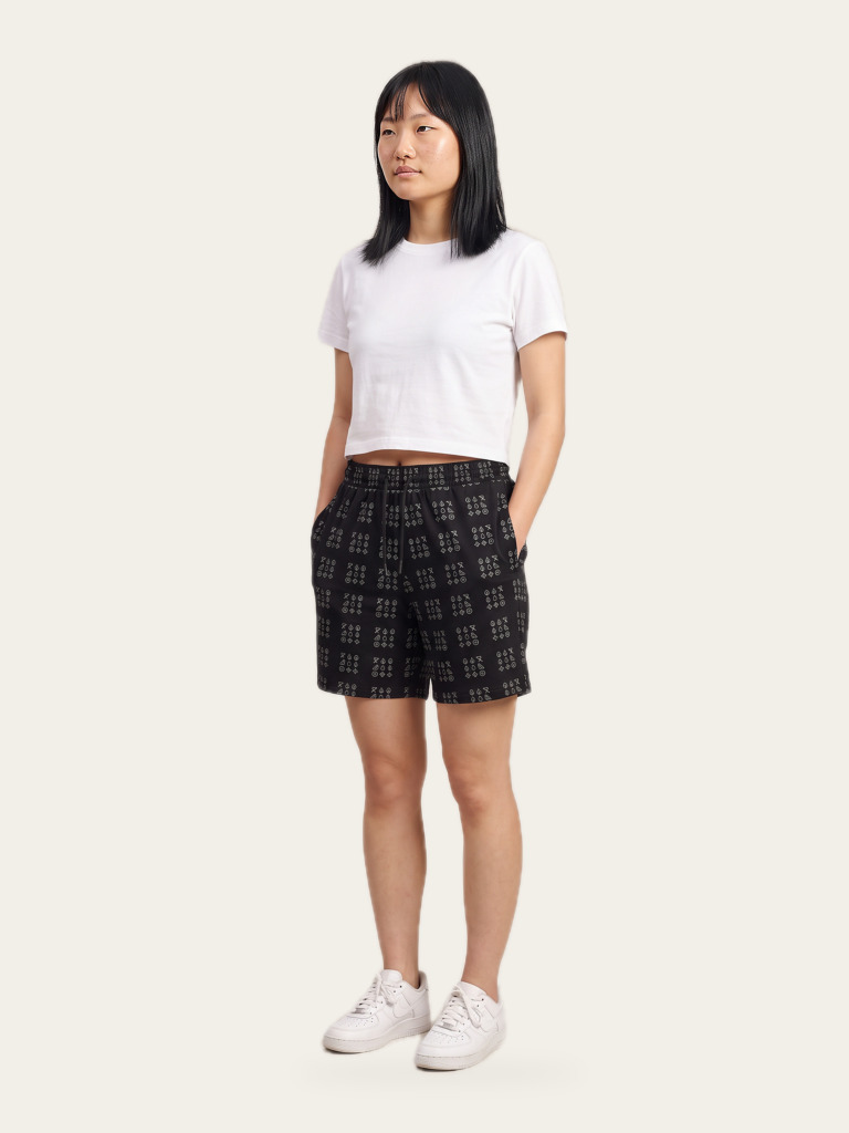 Kaal Grid Shorts in Noor Black, front, worn by a model