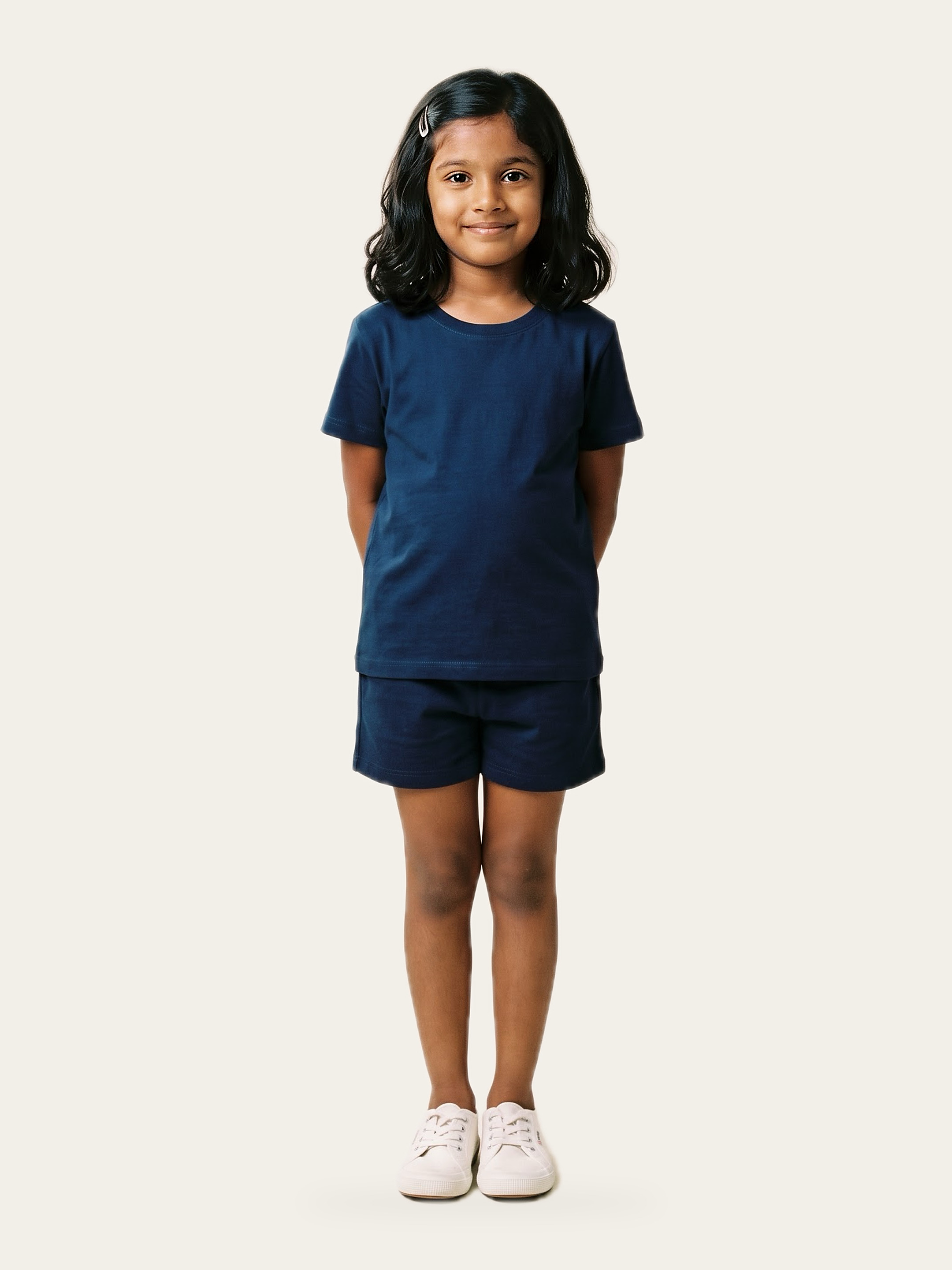 MINI Crew Tee (Girls) in Neel Blue, with matching shorts