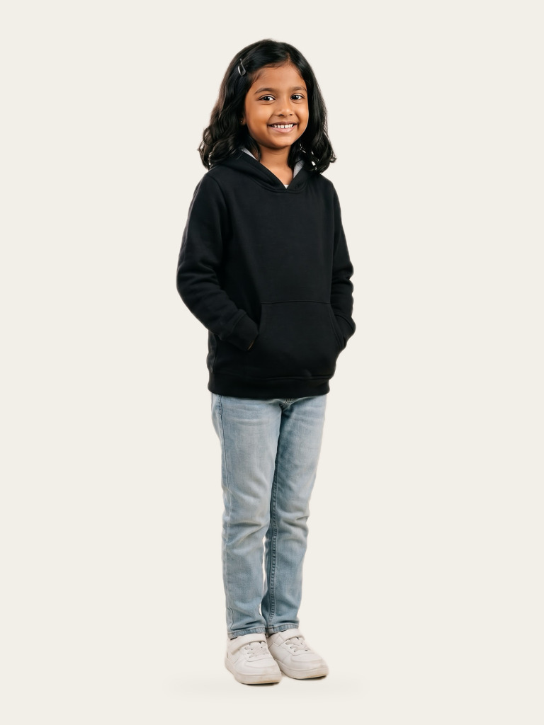 MINI hoodie in Noor Black worn by a young girl, front
