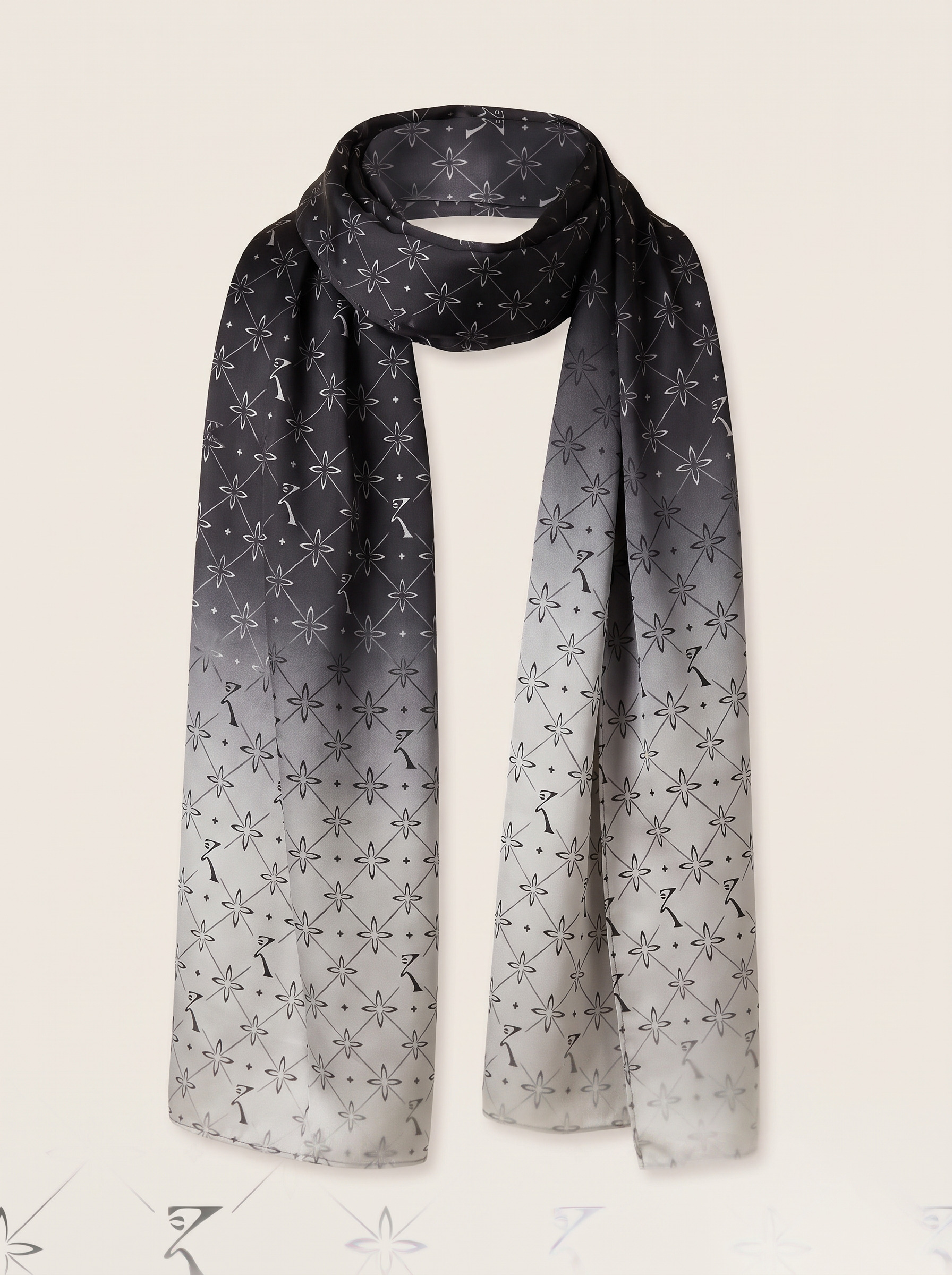 Original stole in Noor Black, laid flat to show the black-to-grey gradient