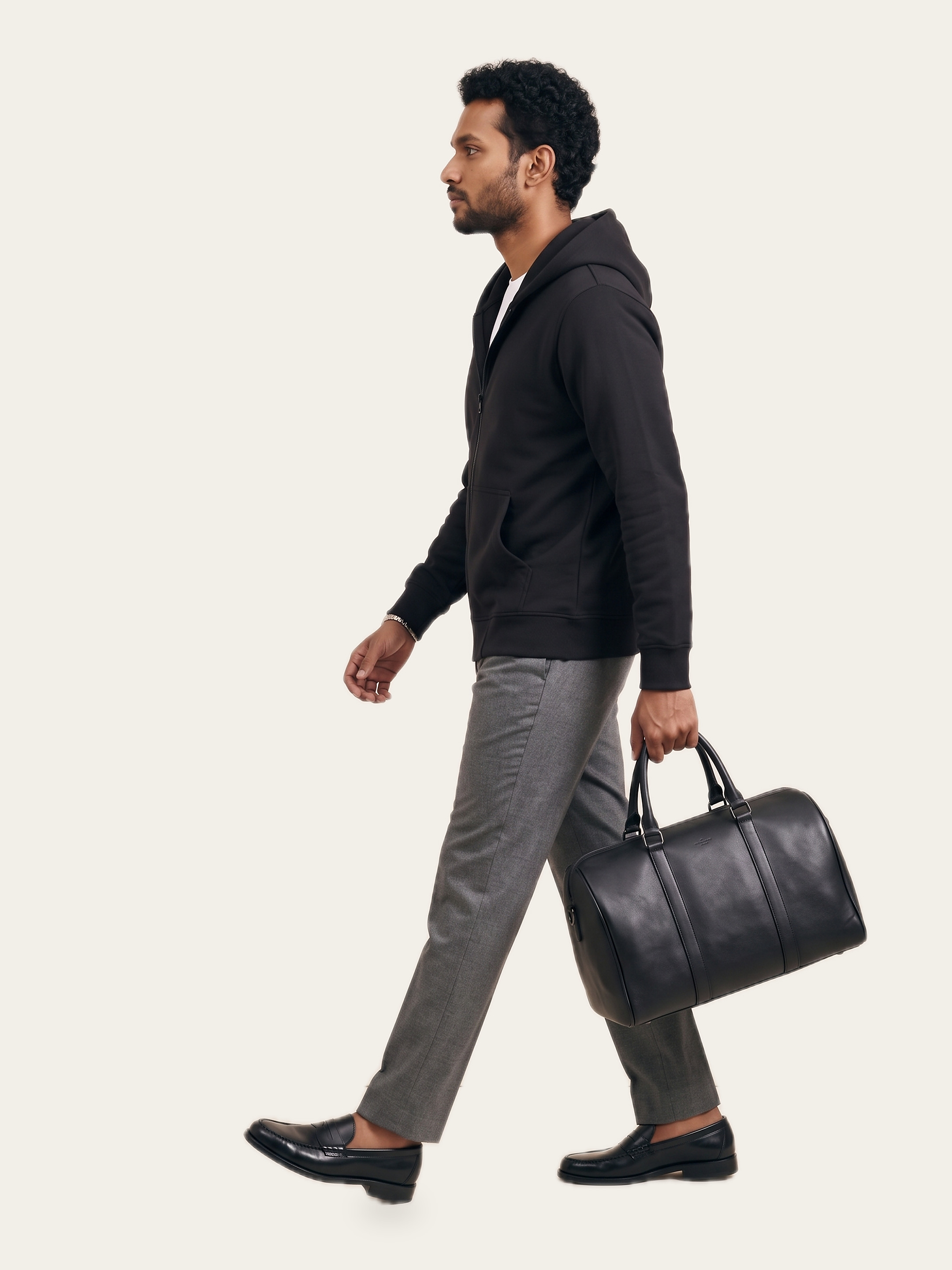 ORIGINAL Zip Hoodie in Noor Black, left view, worn by a man