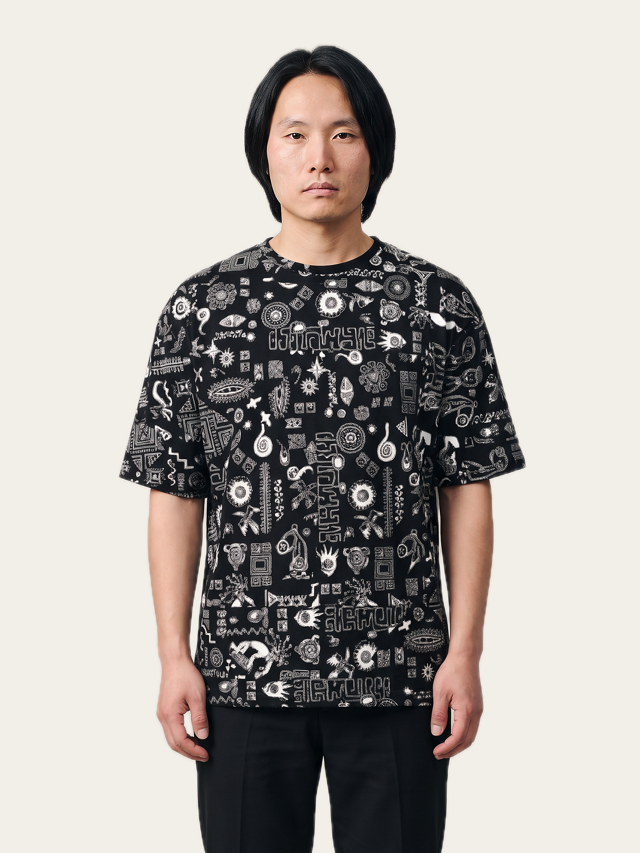 Tribal print oversized T shirt in Noor Black, front
