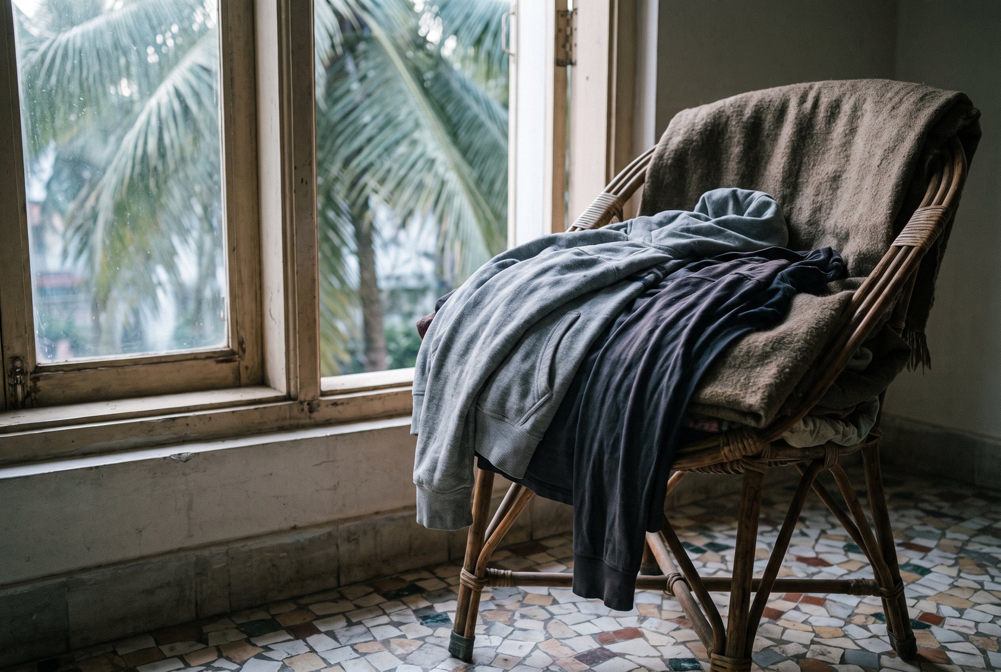 A folded grey hoodie